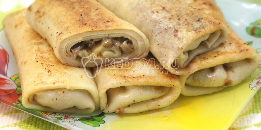 Рецепт фаршированных блинов с грибами и сыром