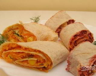 Рулеты из лаваша с овощными начинками