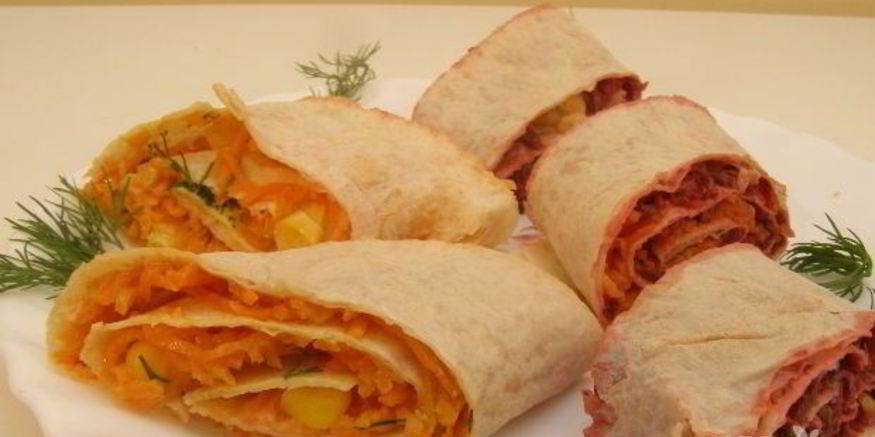 Рецепт рулетов из лаваша с овощными начинками