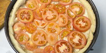 открытый пирог с курицей и овощами