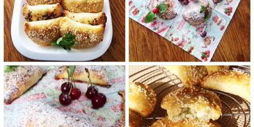 пирожки из сырного теста с капустой и вишней