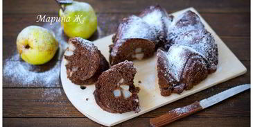 шоколадная шарлотка с грушей и корицей