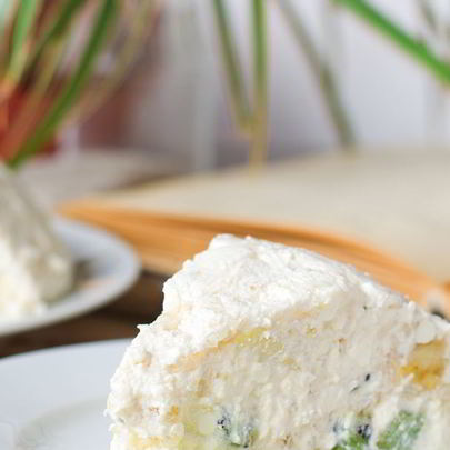 Творожный торт с желатином и фруктами