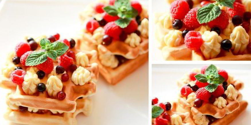 Рецепт бельгийских вафель с ягодами и взбитыми сливками