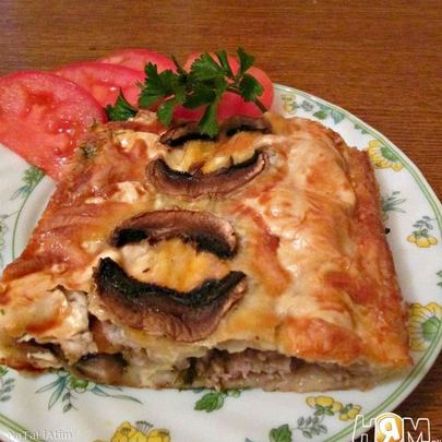 Запеканка из лаваша с фаршем и грибами