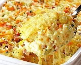 Запеканка из риса с ветчиной и сыром