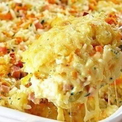 Запеканка из риса с ветчиной и сыром