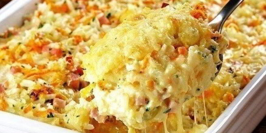 Рецепт запеканки из риса с ветчиной и сыром