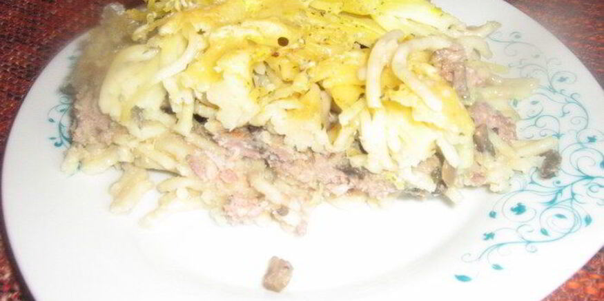 Рецепт запеканки из спагетти с бараниной и грибами