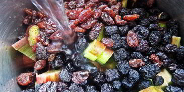 компот из ревеня, черноплодки и изюма