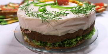 бутербродный торт-мусс со слабосоленым лососем и фетой