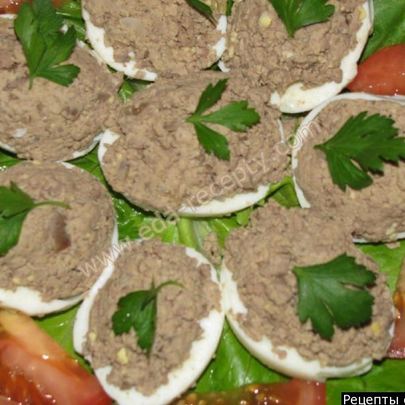 Яйца фаршированные куринной печенью