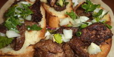 гренки с жареной печенкой