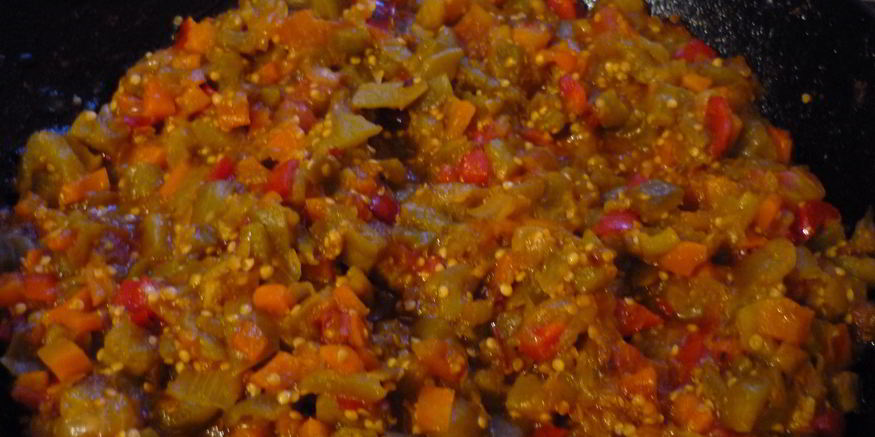 Рецепт жареной баклажанной икры кусочками