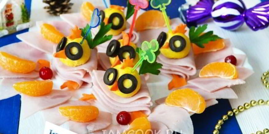 Рецепт канапе новогоднего цыплята