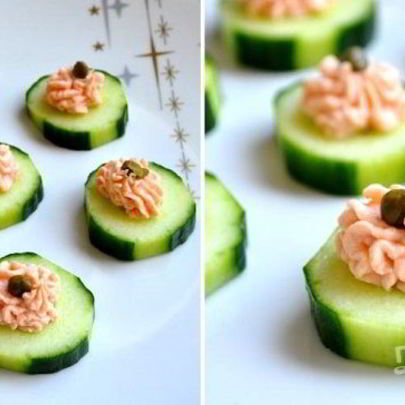 Канапе с огурцом и красной рыбой