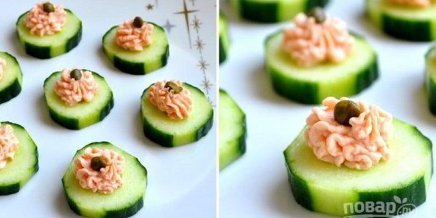 Рецепт канапе с огурцом и красной рыбой
