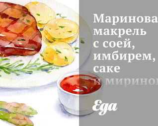 Маринованная макрель с соей, имбирем, саке и мирином