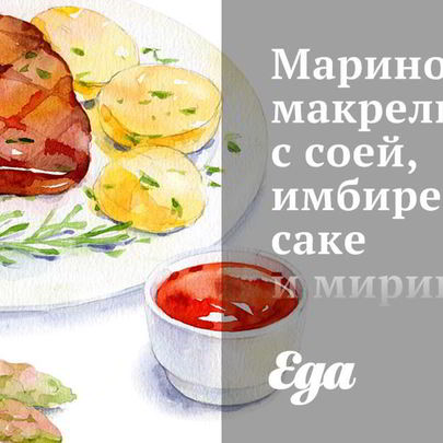 Маринованная макрель с соей, имбирем, саке и мирином