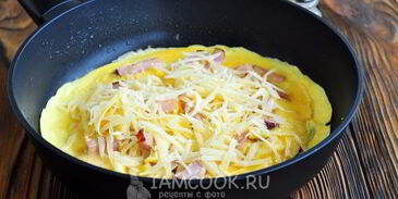 омлет с ветчиной и сыром на сковороде
