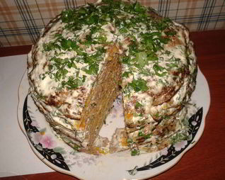 Печеночный торт из говяжьей печени