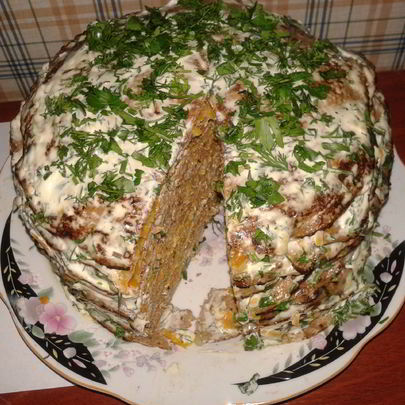 Печеночный торт из говяжьей печени