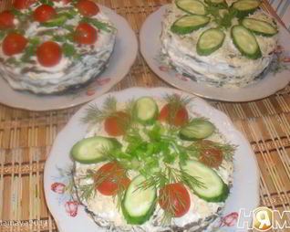 Печеночный торт с грибами