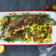 Рецепт Печеного сибаса, маринованного в чермуле