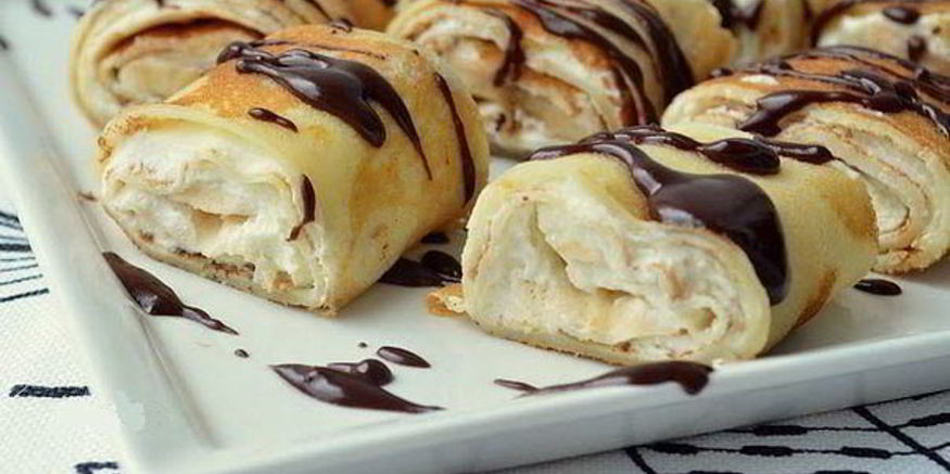 Рецепт роллов из рисовых блинчиков с творожно-банановым кремом