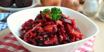 закуска из свеклы с овощами и черной фасолью